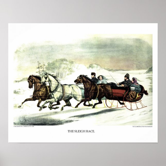 Currier & Ives Lithograph: Sleigh Tävling Poster (Framsidan)