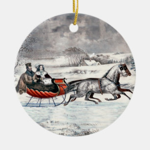 Currier & Ives - prydnad - vägen, vinter Julgransprydnad Keramik