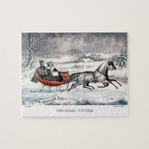 Currier & Ives pussel - vägen, vinter