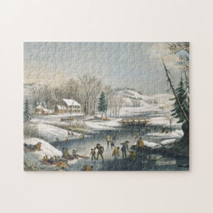 Currier och Ives Winter Morgon Pussel