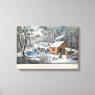 Currieren och Ives skrivar ut "ett hem i Canvastryck