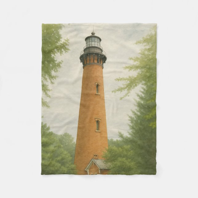Currituck Beach Lighthouse Akvarell Fleecefilt (Framsidan)