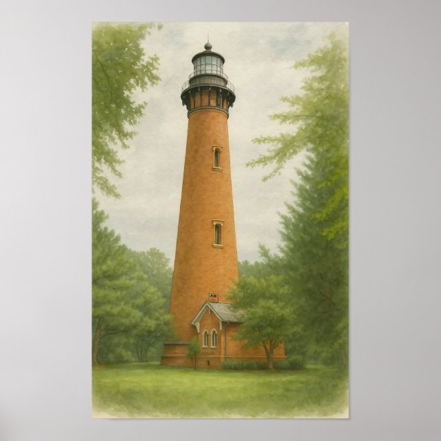 Currituck Beach Lighthouse Akvarell Poster (Framsidan)