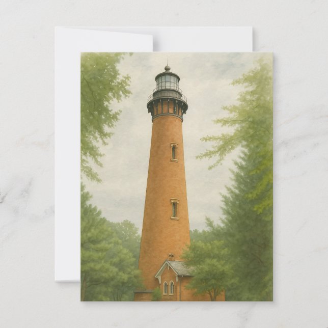 Currituck Beach Lighthouse Watercolor Anteckningskort (Framsida)