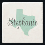CurScript Namn Light Teal Texas Stenunderlägg<br><div class="desc">Karta formar staten Texas i en söt ljusteal. Färg på den digitala grafiken i text,  bakgrund och karta är alla anpassaden. Välj färg som du vill skapa din egen souvenir.</div>