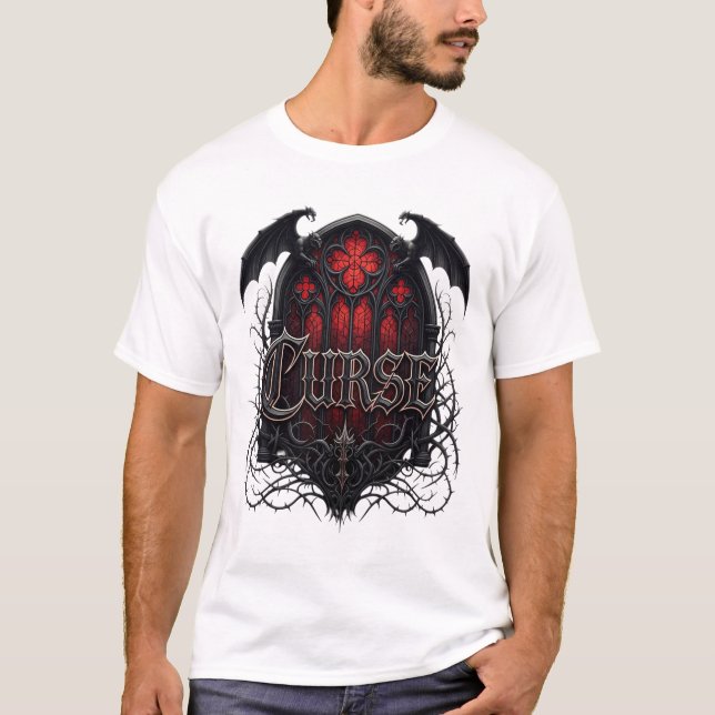 Curse - Gothic Church Window Mörk Fantasy Design T Shirt (Framsida)