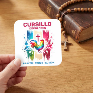 Cursillo DeColores Rooster & Cross Brush Strokes Fyrkantigt Klistermärke