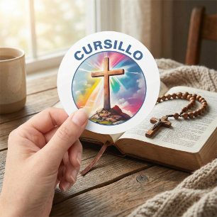 Cursillo Träkors med regnbåge och moln Runt Klistermärke