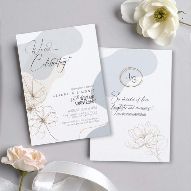 Cursive Blommigt 60-årsdag Dusty Blue ID1168 Inbjudningar (Skapare uppladdad)