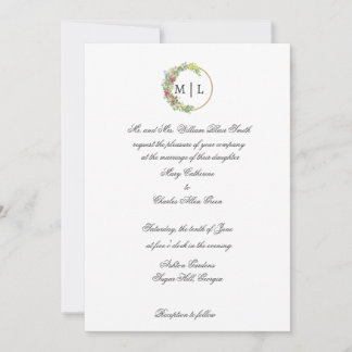 Cursive Elegance med Blommigt Monogram Inbjudningar