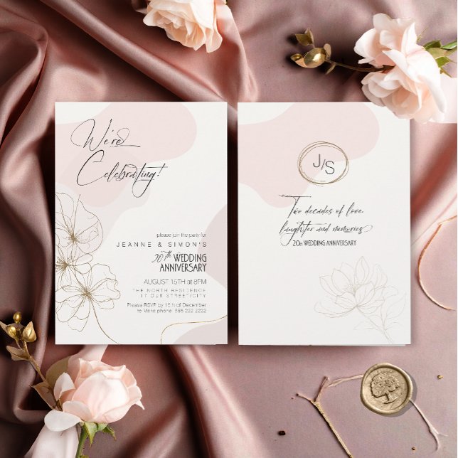 Cursive Floral 20-årsjubileum Blush ID1168 Inbjudningar (Skapare uppladdad)