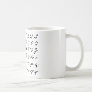 cursive handskrift kartlägger kaffemugg