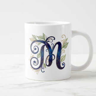 Cursive M – Elegant Blue & Gold Monogram Jumbo Mugg