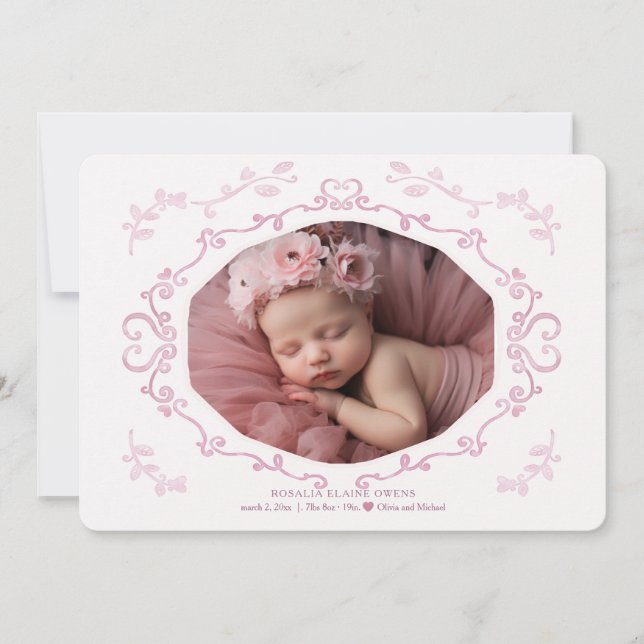 Cursive Ram Photo Birth Notice Inbjudningar (Framsida)