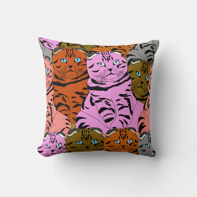 Curted Bilder of Cats Animal Art Stupid Tittar Kudde (Framsida)