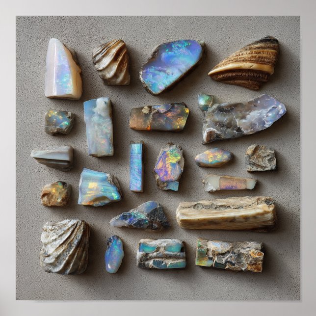 Curted Collection of Small Opalized Fossils Poster (Framsidan)