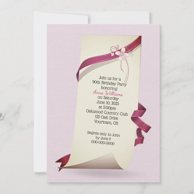 Curted Papper 90:e Birthday inbjudan (Framsida)