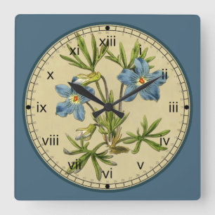 Curtis Botanical Blue Flower Clock in 3 Stilar Fyrkantig Klocka