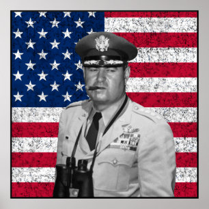 Curtis Lemay och US Flagga Poster