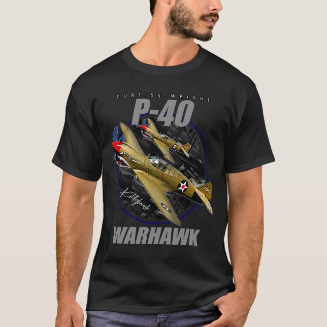 Curtiss P-40 Warhawk USAF WW2 Fighter Aircraft T Shirt (Framsida)