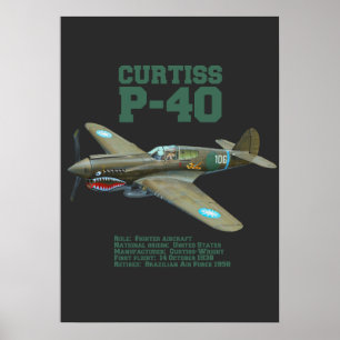 Curtiss P-40 Warhawk WW2 Flygplan Poster