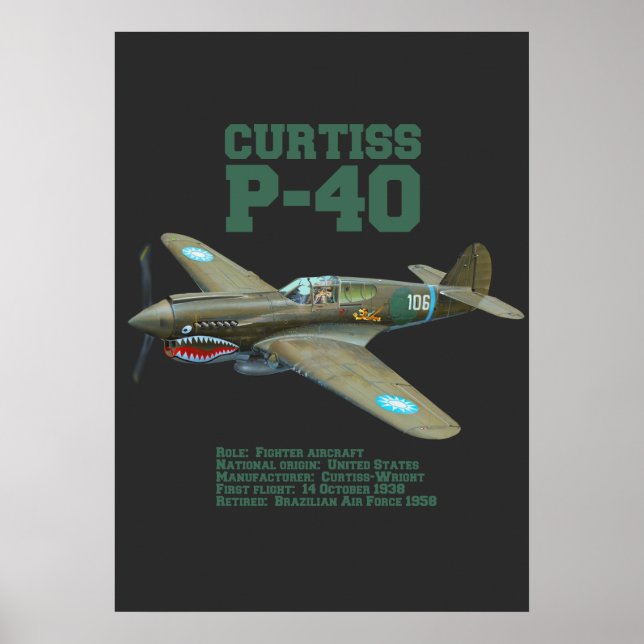 Curtiss P-40 Warhawk | WW2 Flygplan Poster (Framsidan)