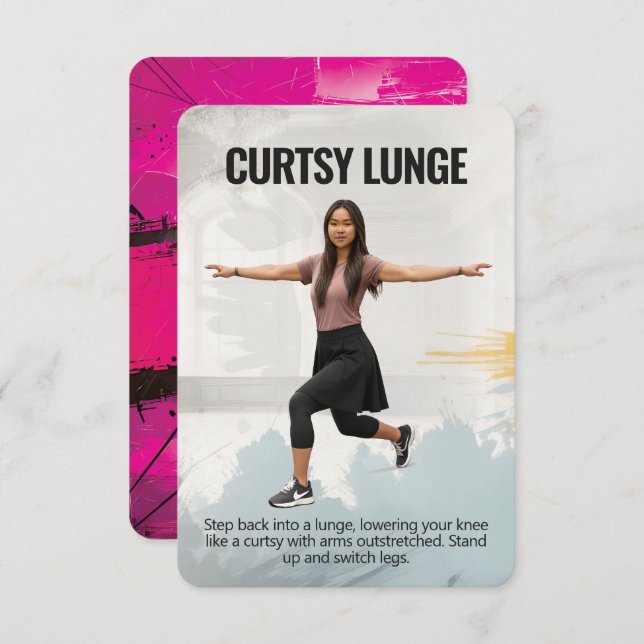 Curtsy Lunge Fitness Card with Pink Backing Spara Datumet (Fram/baksida)