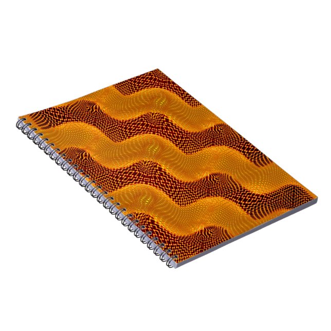 Curva laranja e pontos dourados sobre fundo marrom anteckningsbok (Högra Sidan)