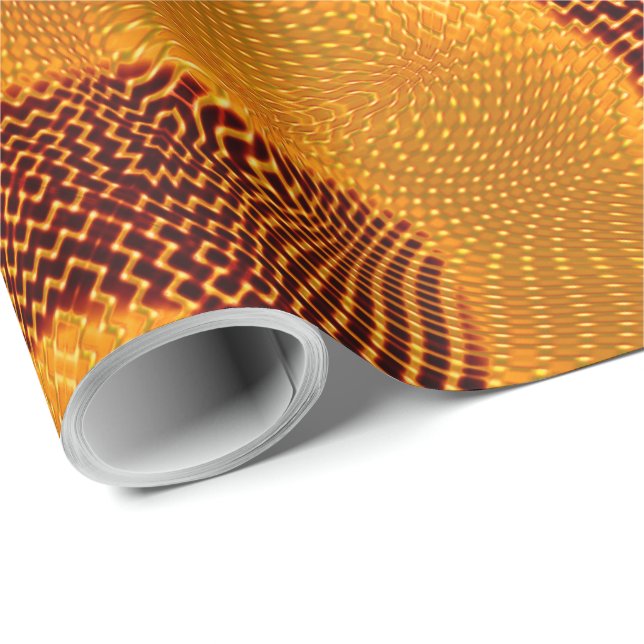 Curva laranja e pontos dourados sobre fundo marrom presentpapper (Rullad Hörn)