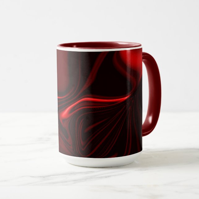 Curvas vermelhas claro e escuro em fundo escuro. mugg (Framsida höger)