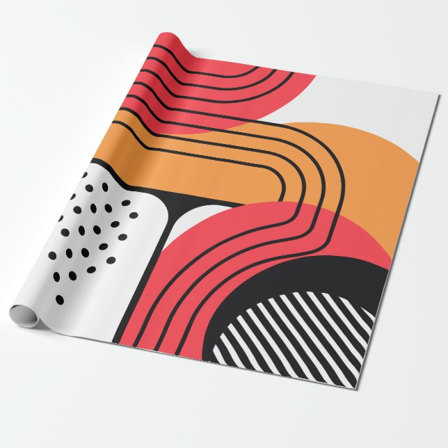 Curved Line with Red & Orange Geometric Shapes Presentpapper (Utrullad)