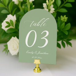Curved Sage Green Wedding Table Number Inbjudningar