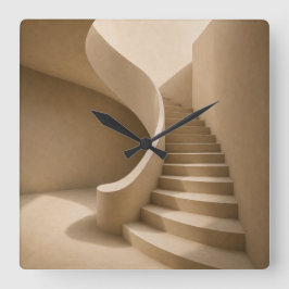 Curved Staircase Minimalist Beige Wall Clock Fyrkantig Klocka