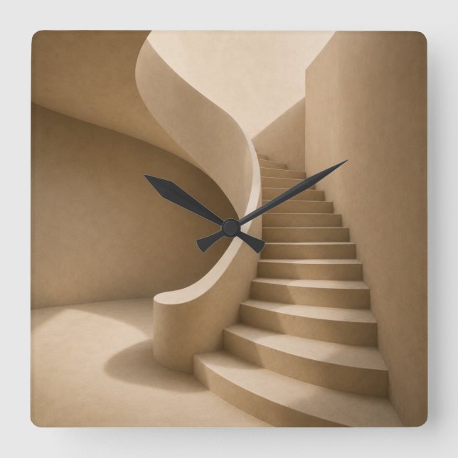Curved Staircase Minimalist Beige Wall Clock Fyrkantig Klocka (Framsida)