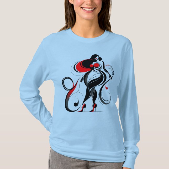 Curvy Abstrakt Silhouette Art T Shirt (Framsida)