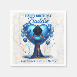 Curvy African American Woman Blue Glam Birthday Pappersservett