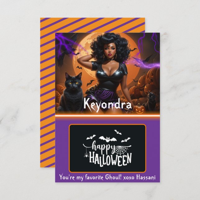 Curvy Black Pinup Woman Halloween Gift Card Holder Inbjudningar (Fram/baksida)