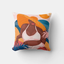 Curvy Black Woman, Beach Vacation Redo Kudde