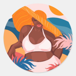 Curvy Black Woman, Beach Vacation Redo Runt Klistermärke