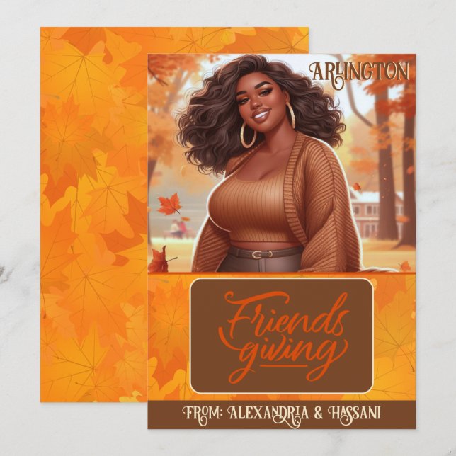 Curvy Black Woman Friendsgiving Gift Card Holder Inbjudningar (Fram/baksida)