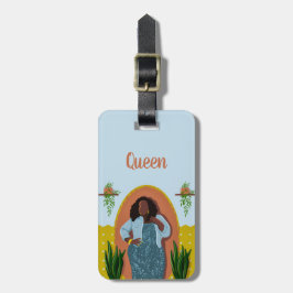 Curvy, Black Woman, Houseplant, Gult & Blue Bagagebricka