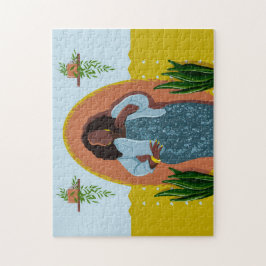 Curvy, Black Woman, Houseplant, Gult & Blue Pussel