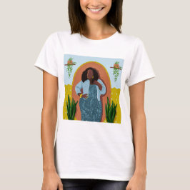 Curvy Black Woman, Houseplant, Gult & Blue T Shirt