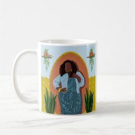 Curvy, Black Woman, Houseplant, Mustard & Blue Kaffemugg