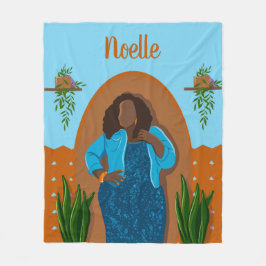 Curvy, Black Woman, Houseplant, Orange & Blue Fleecefilt