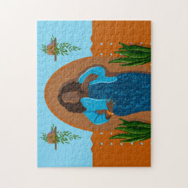 Curvy, Black Woman, Houseplant, Orange & Blue Pussel