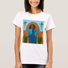 Curvy, Black Woman, Houseplant, Orange & Blue T Shirt