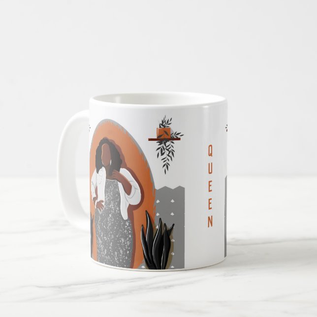 Curvy Black Woman, Houseplant, Orange & Grått, Co Kaffemugg (Framsida vänster)