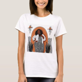 Curvy, Black Woman, Houseplant, Orange & Grått T Shirt