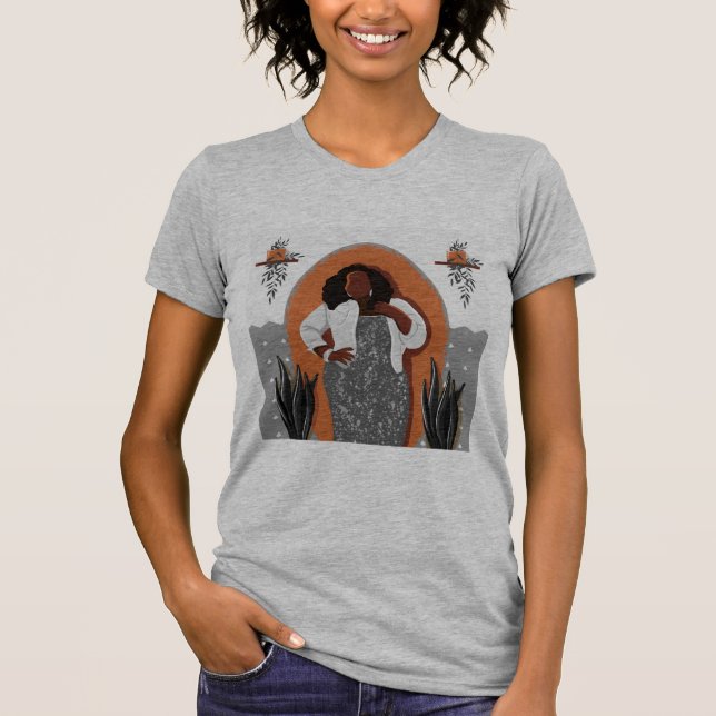 Curvy, Black Woman, Houseplant, Orange & Grått T Shirt (Framsida)